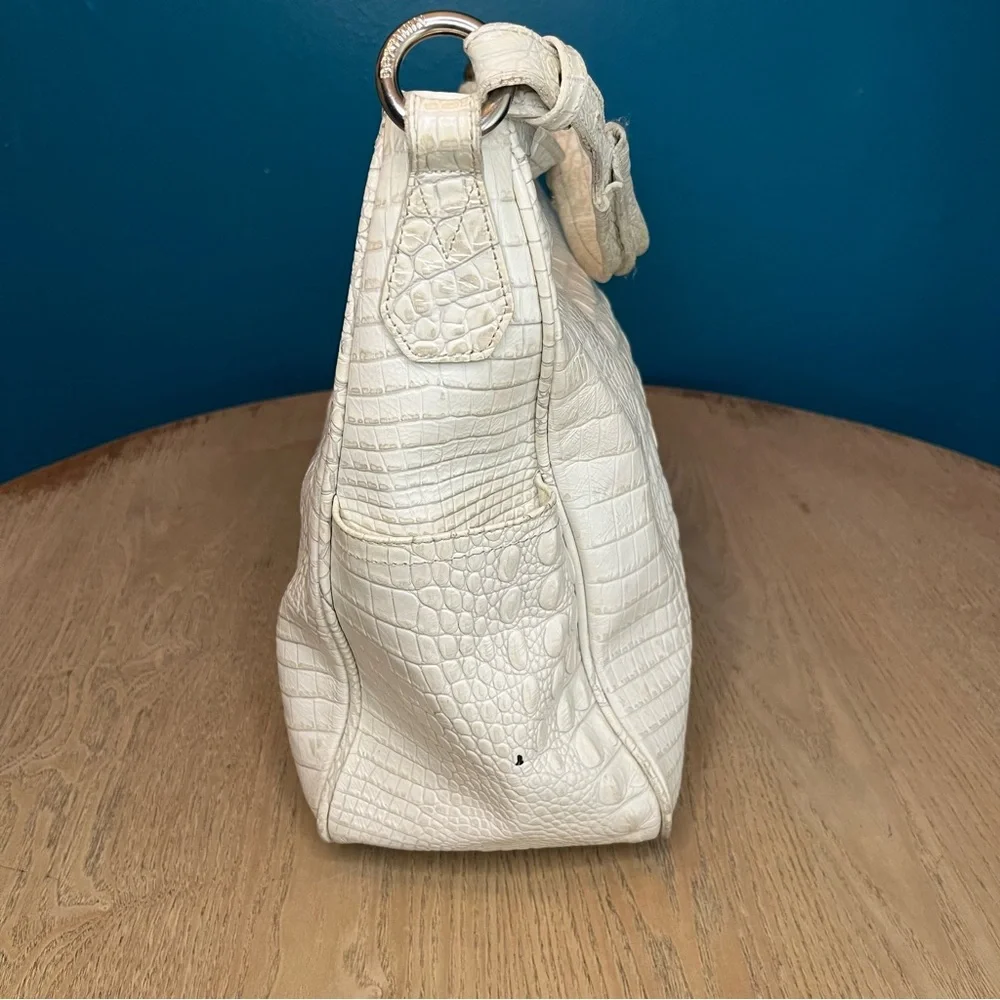 Brahmin Hobo Crocodile Embossed Slouchy Leather Bag Pearl White Large Purse